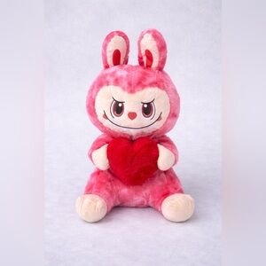 Labubu Pink Bunny Plush Holding Heart – Valentine Style Stuffed Animal
